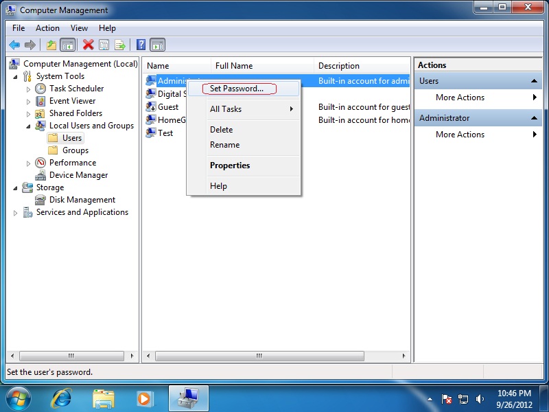 how to reset administrator password windows 7 from local account